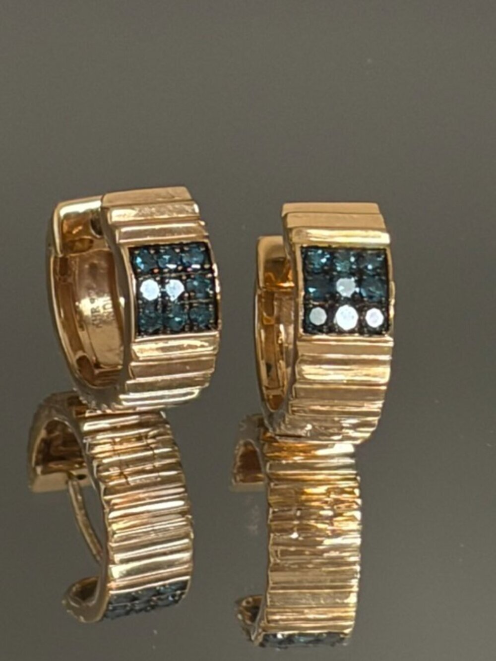 Rarities Carol Brodie Genuine BLUE Diamond Hugger Hoop Earrings NWT